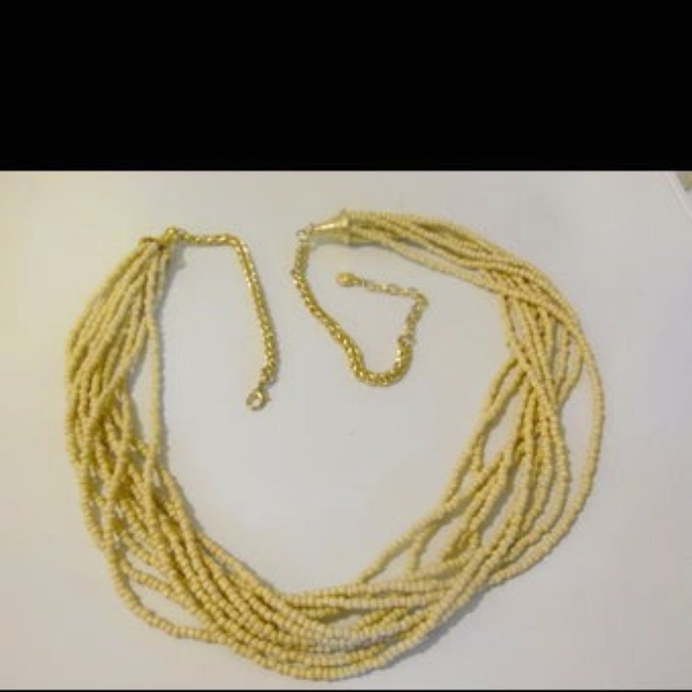 Large Beige-Colored 10-Strand Beaded Necklace 36"L